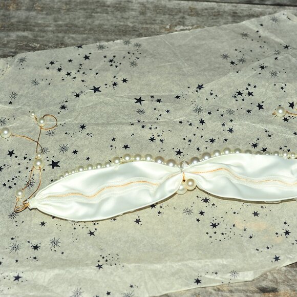 Satin Soft Fabric Embellished Fa White Pearl Beads Hair Band CoverUp Hair Scarf main image 15